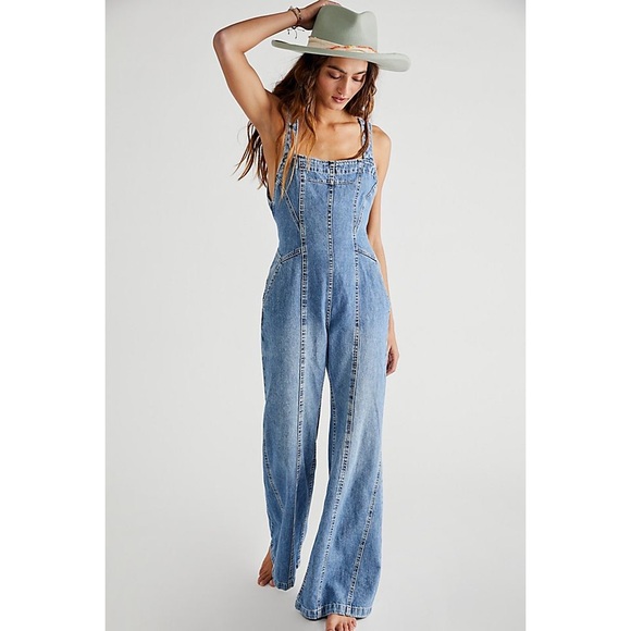 NEW Free People We The Free Kendra Orchid Blue Denim Jumpsuit - Picture 2 of 9
